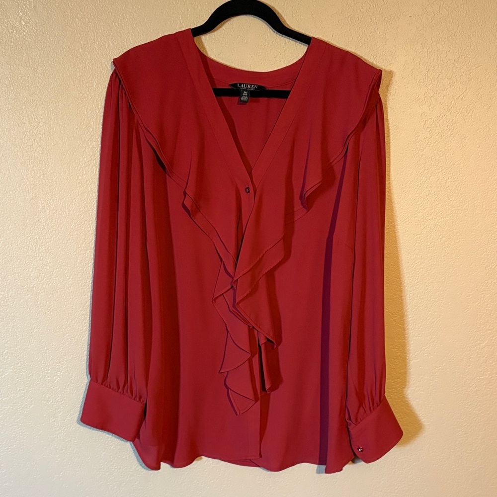 Ralph Lauren Crimson Ruffle Blouse